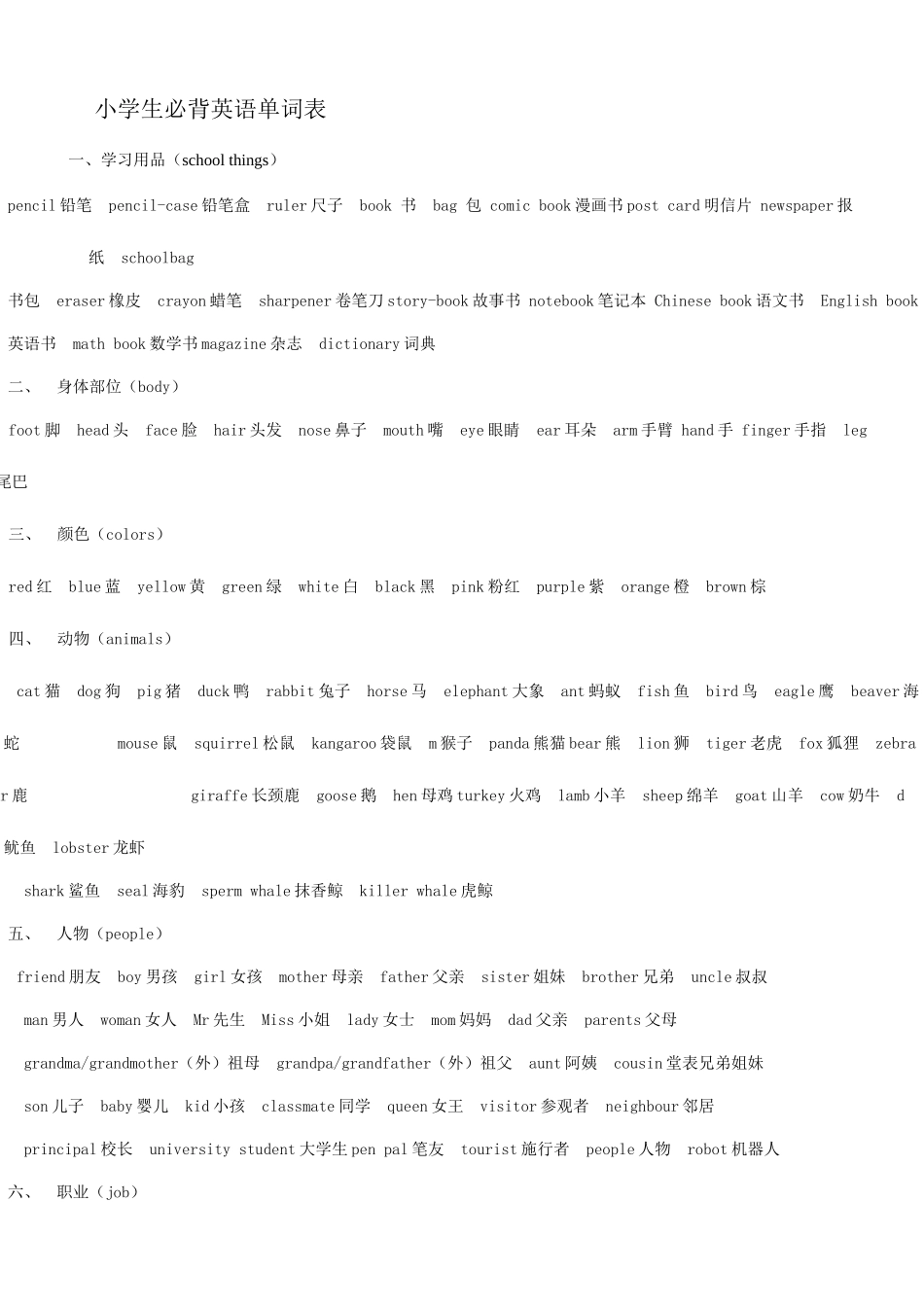 2025年小学生必背英语单词表_第1页