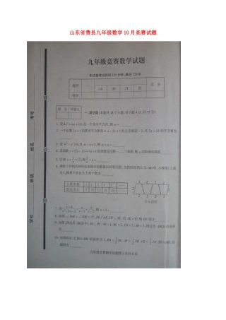 2025年山东省费县九年级数学竞赛试题扫描版新人教版