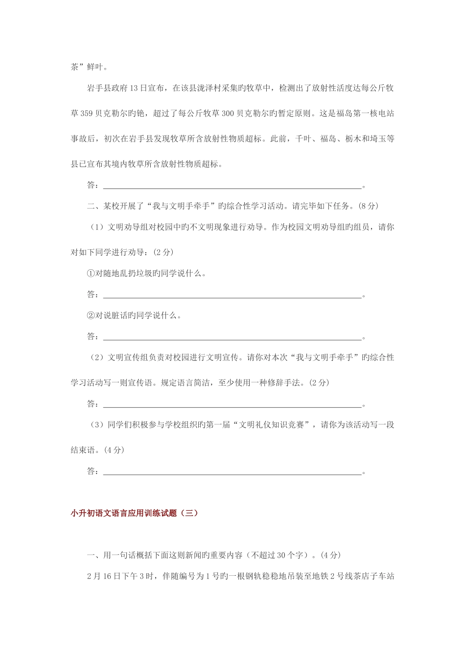 2025年小升初语文语言应用训练试题_第3页