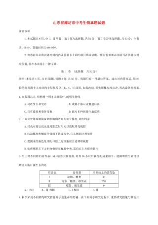 2025年山东省潍坊市中考生物真题试题版含答案