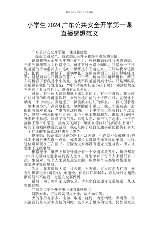 小学生2024广东公共安全开学第一课直播感想范文