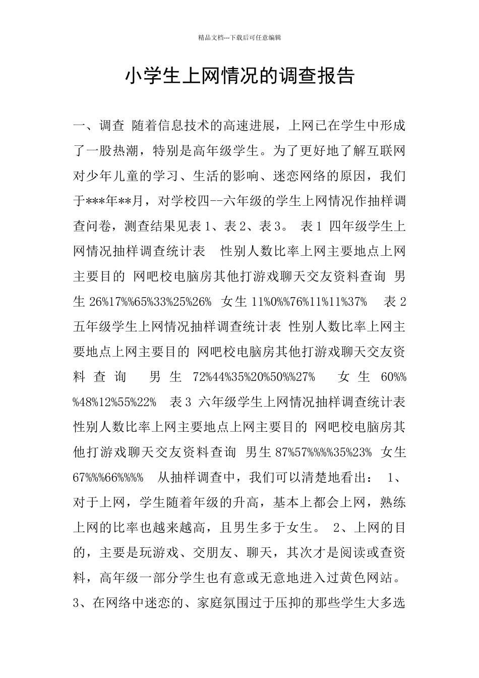 小学生上网情况的调查报告_第1页