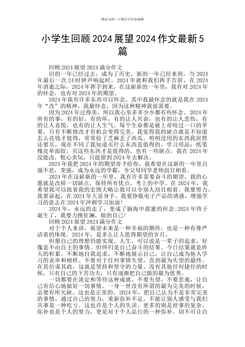 小学生回顾2024展望2024作文最新5篇_第1页