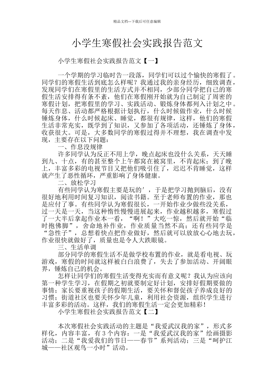 小学生寒假社会实践报告范文_第1页