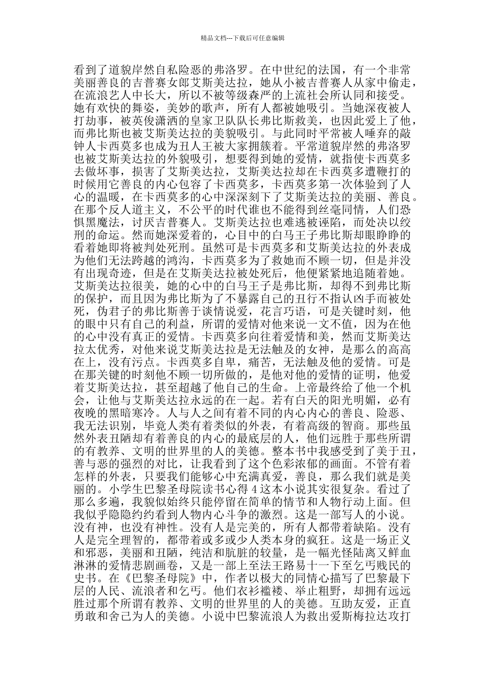 小学生巴黎圣母院读书心得_第2页