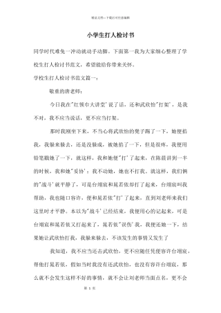 小学生打人检讨书