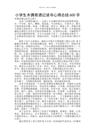 小学生木偶奇遇记读书心得总结600字