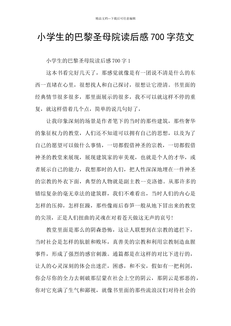 小学生的巴黎圣母院读后感700字范文_第1页