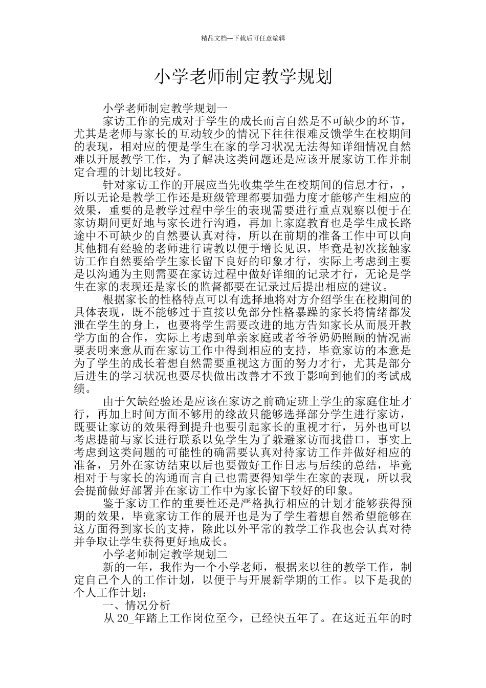 小学老师制定教学规划_第1页