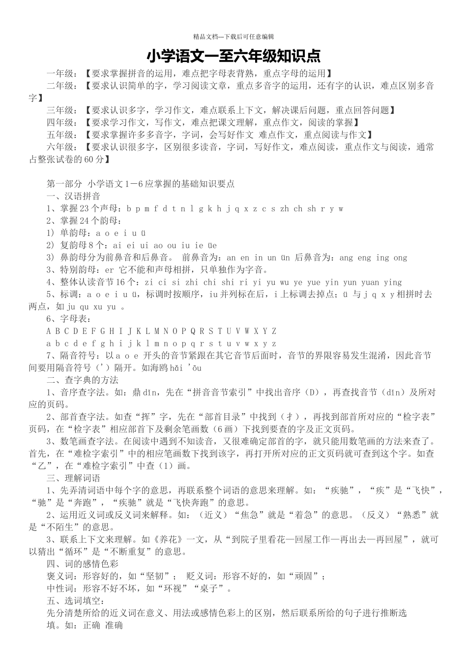 小学语文一至六年级知识点_第1页