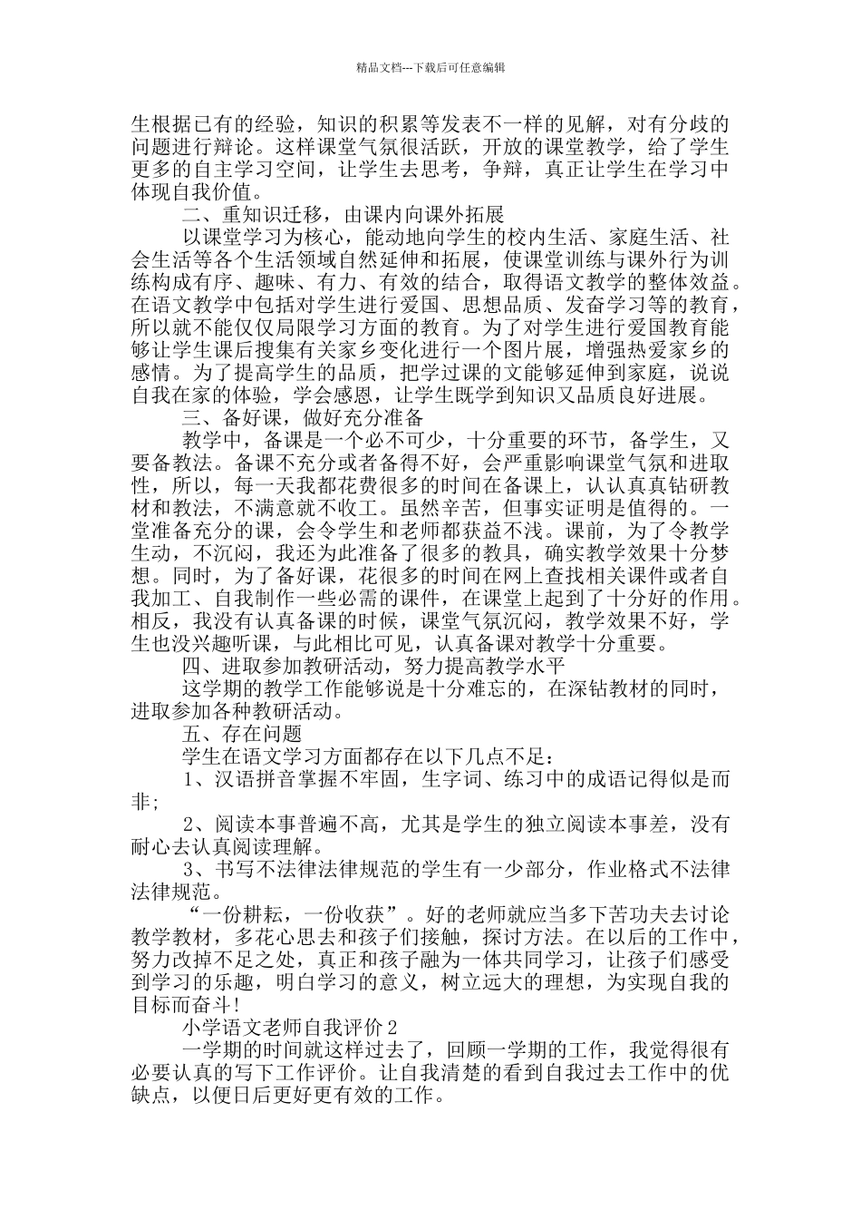 小学语文教师的自我评价通用模板五篇_第2页