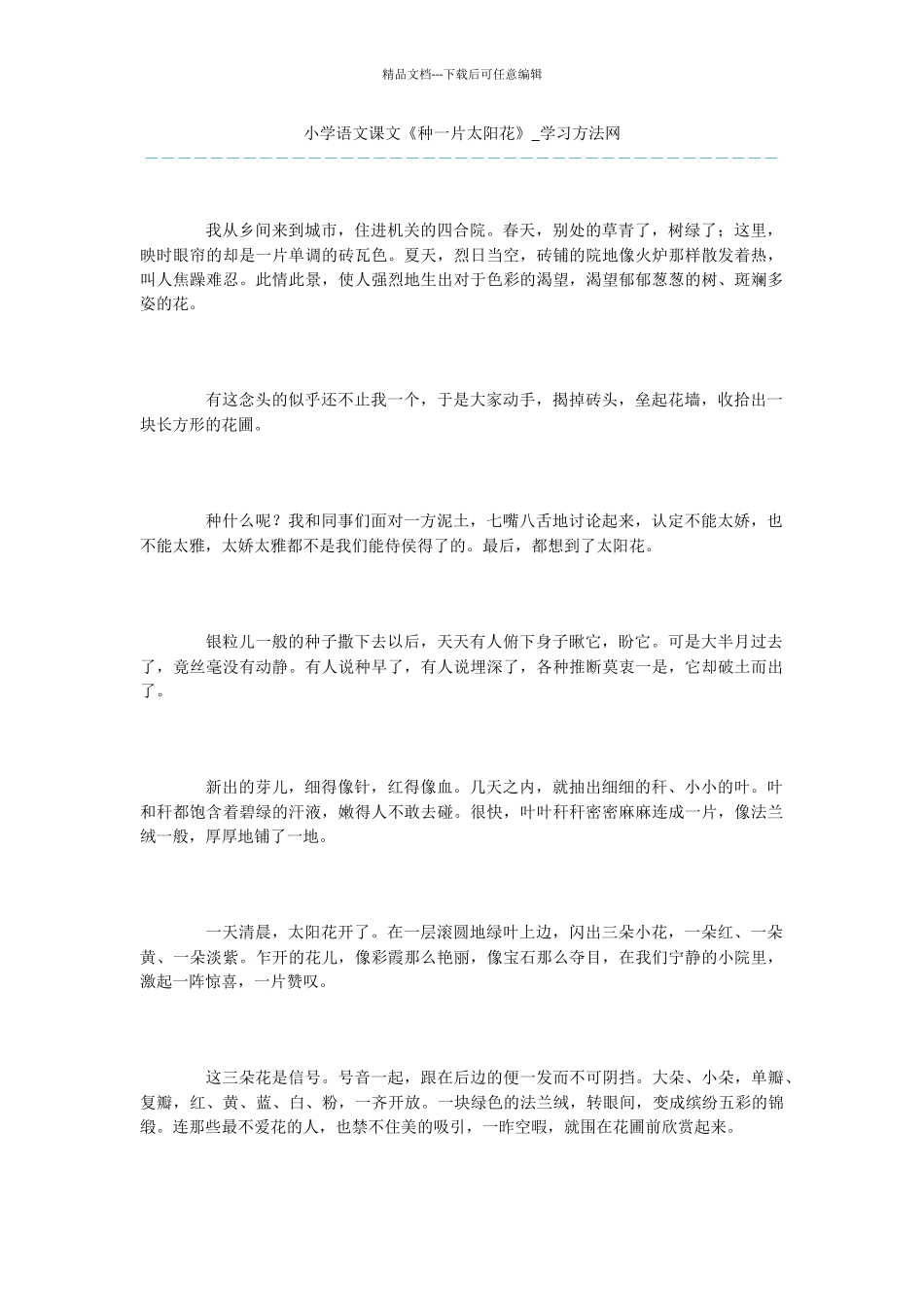 小学语文课文《种一片太阳花》_第1页