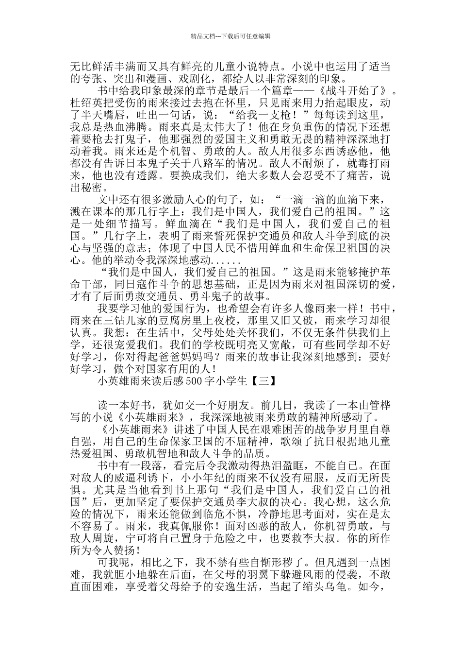 小英雄雨来读后感500字小学生_第2页