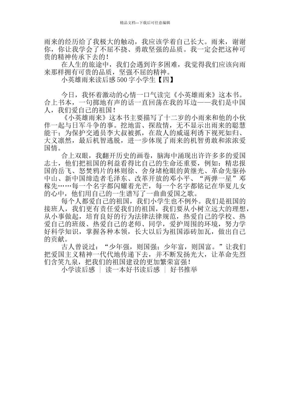 小英雄雨来读后感500字小学生_第3页