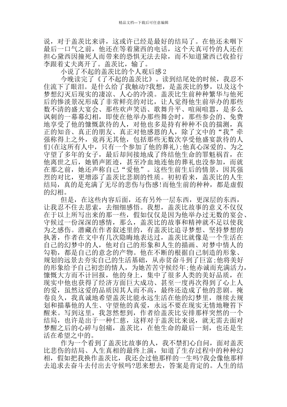 小说了不起的盖茨比的个人观后感5篇_第2页