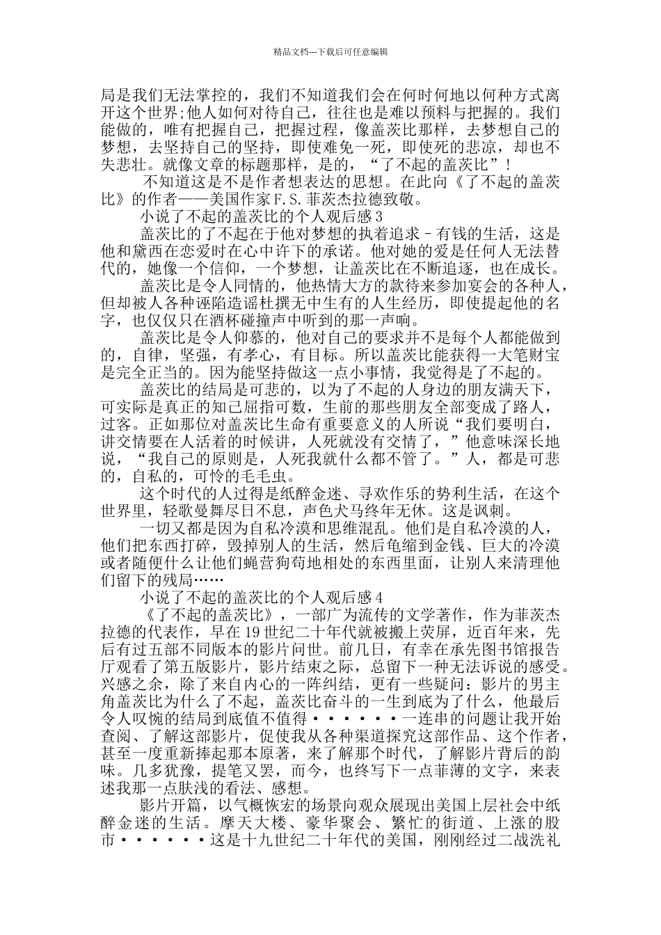 小说了不起的盖茨比的个人观后感5篇_第3页