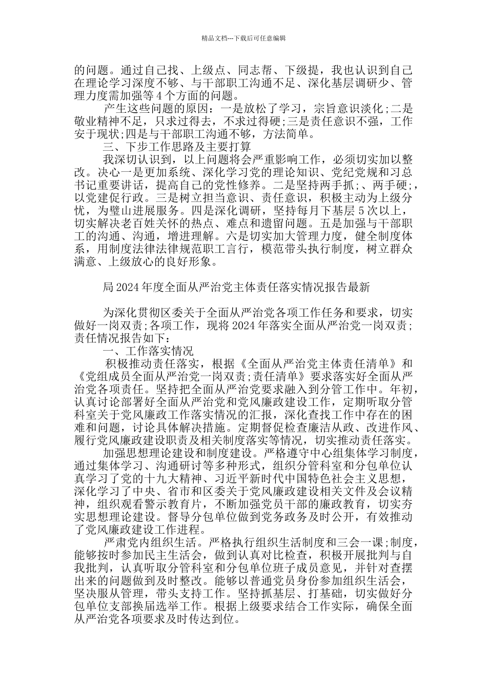 局2024年度全面从严治党主体责任落实情况报告最新_第2页