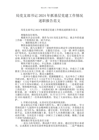 局党支部书记2024年抓基层党建工作情况述职报告范文