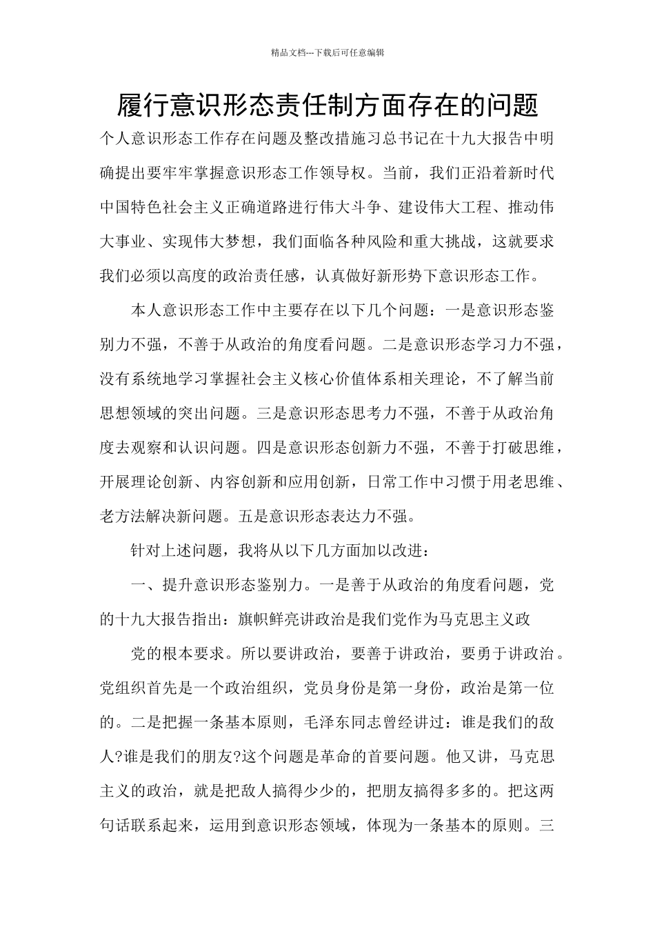 履行意识形态责任制方面存在的问题_第1页