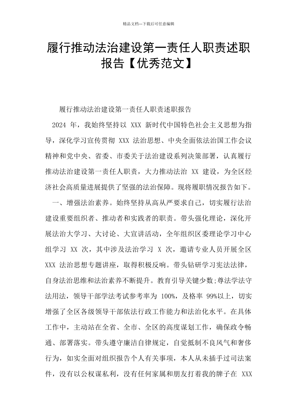 履行推进法治建设第一责任人职责述职报告_第1页