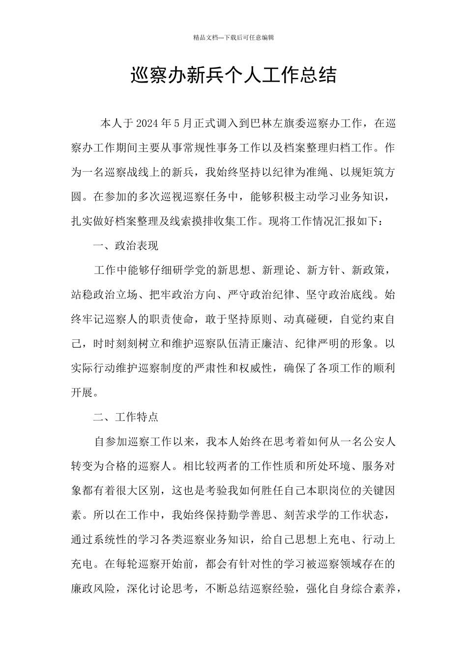 巡察办新兵个人工作总结_第1页