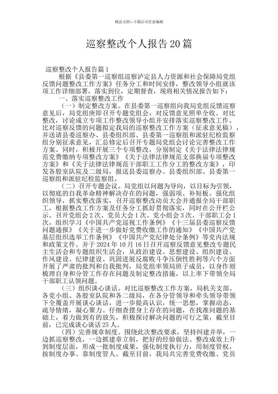 巡察整改个人报告20篇_第1页