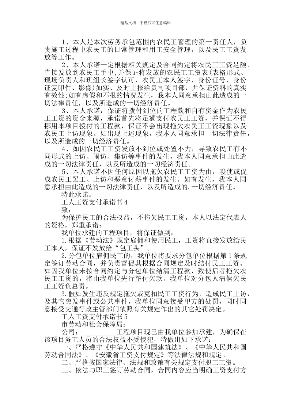 工人工资支付承诺书汇总_第2页