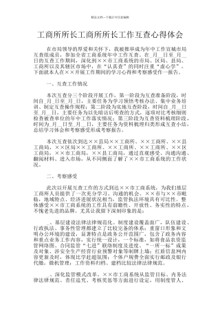 工商所所长工商所所长工作互查心得体会