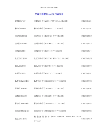 工商银行swift代码大全