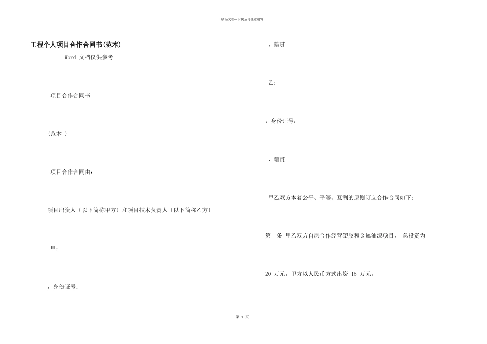 工程个人项目合作合同书_第1页