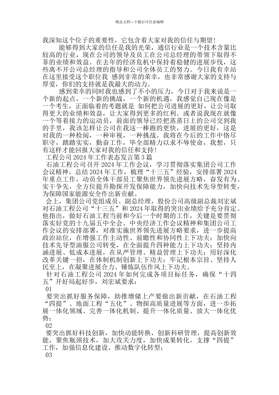 工程公司2024年工作表态发言_第3页