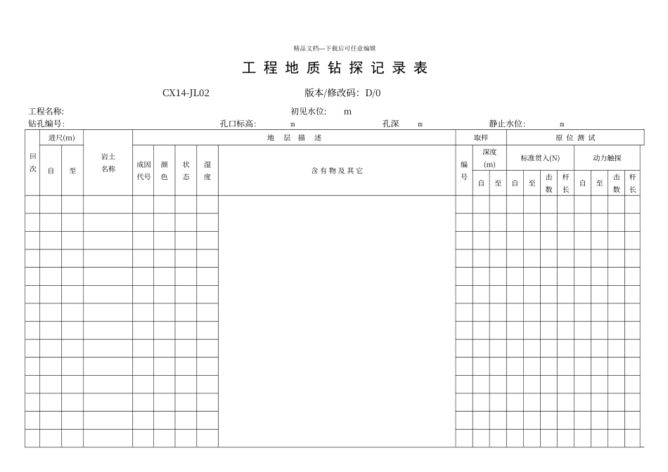 工程地质钻探记录表_第1页