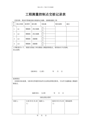 工程测量控制点交桩记录表