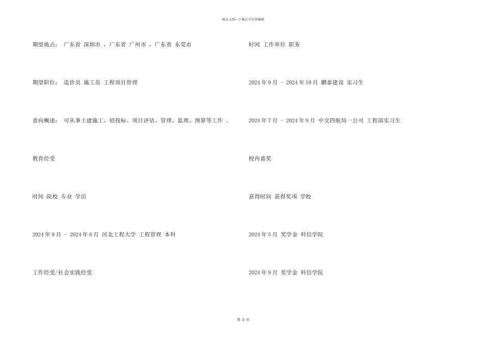 工程项目管理简历模板_第2页