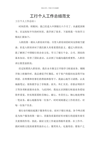 工行个人工作总结范文