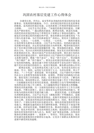 巩固农村基层党建工作心得体会