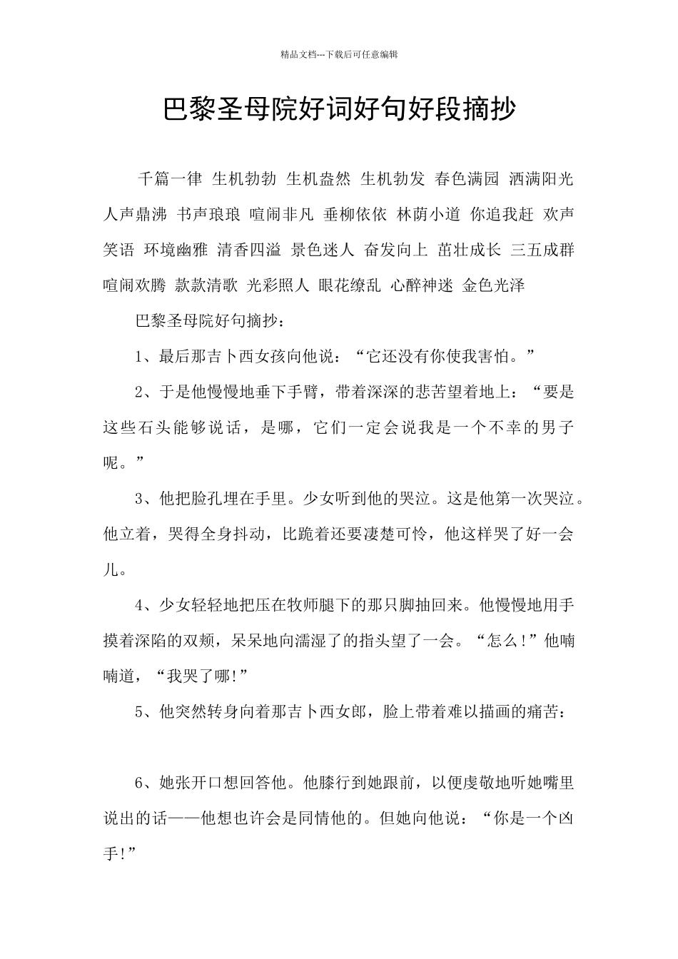 巴黎圣母院好词好句好段摘抄_第1页