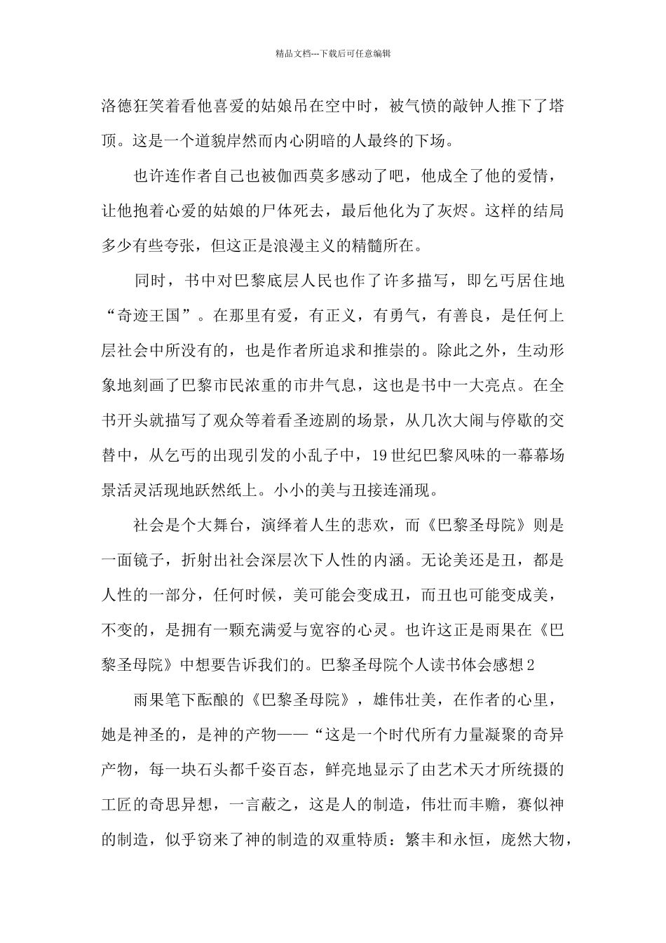 巴黎圣母院个人读书体会感想2024_第2页