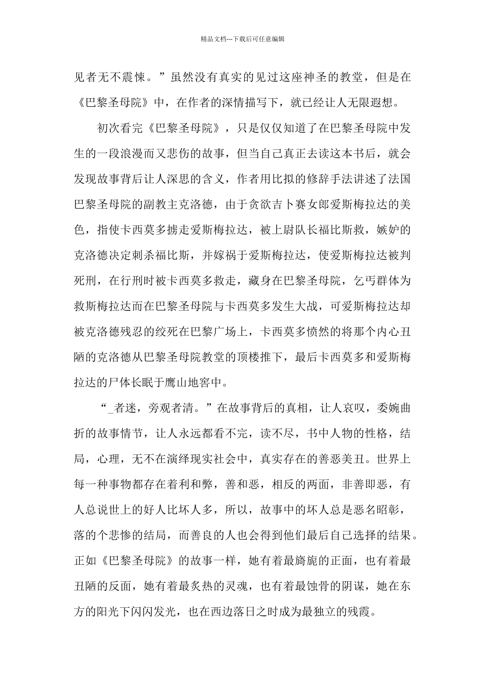 巴黎圣母院个人读书体会感想2024_第3页