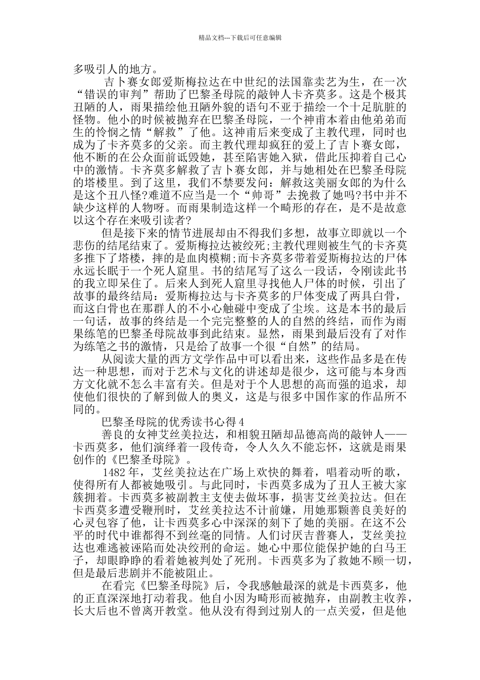 巴黎圣母院的优秀读书心得_第2页