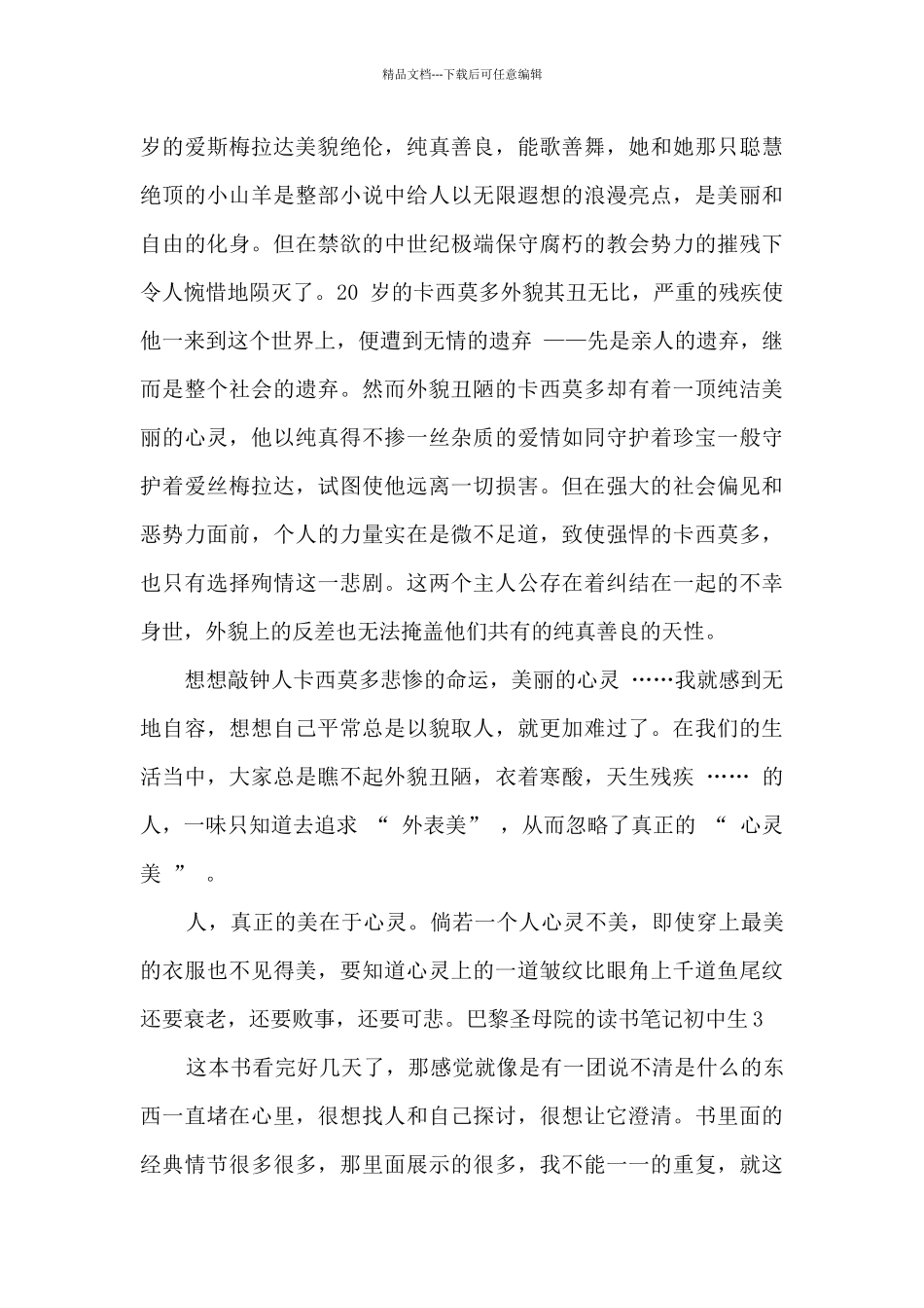 巴黎圣母院的读书笔记初中生_第3页