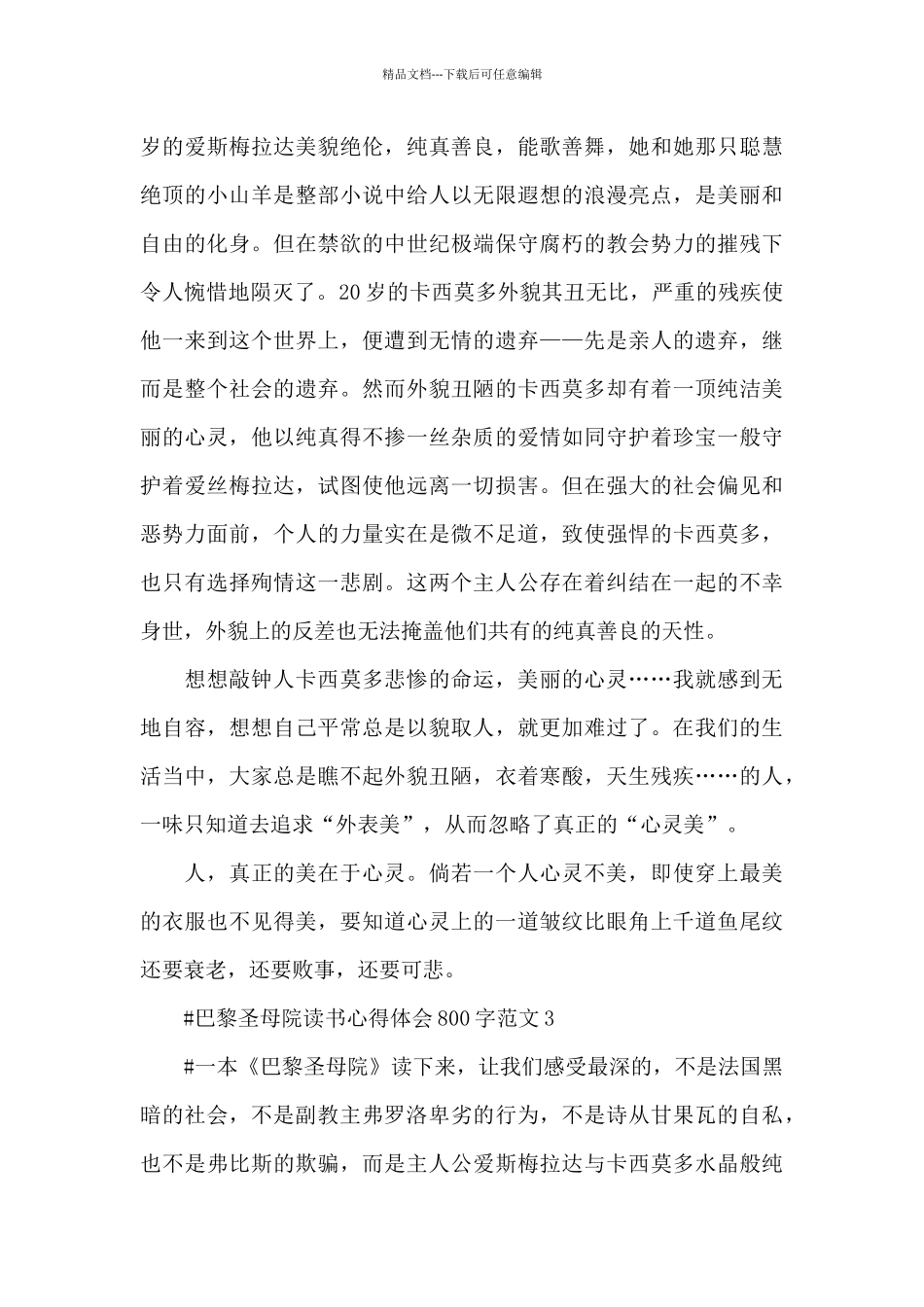 巴黎圣母院读书心得体会800字范文五篇_第3页