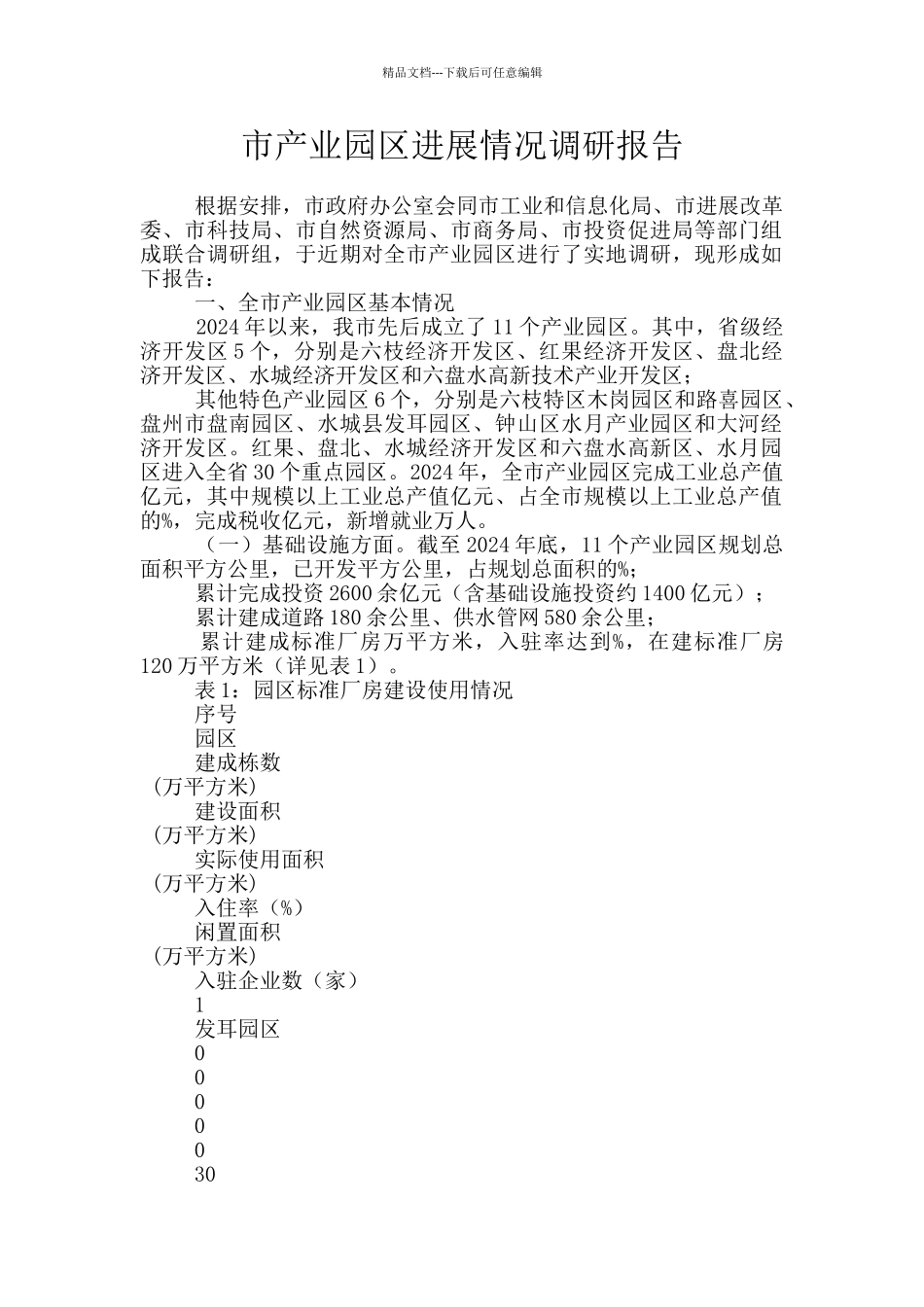 市产业园区发展情况调研报告_第1页