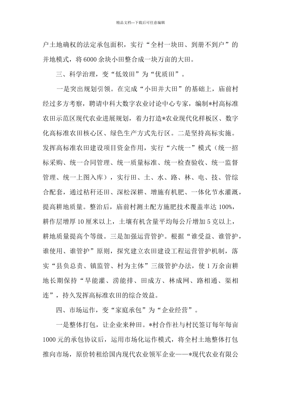 市农业农村局“一村一块田”改革经验交流发言材料_第3页