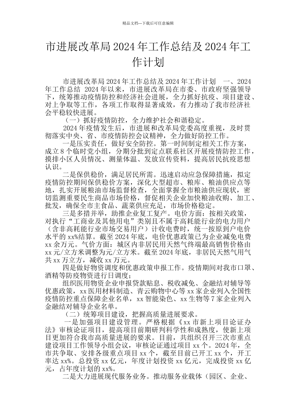 市发展改革局2024年工作总结及2024年工作计划_第1页