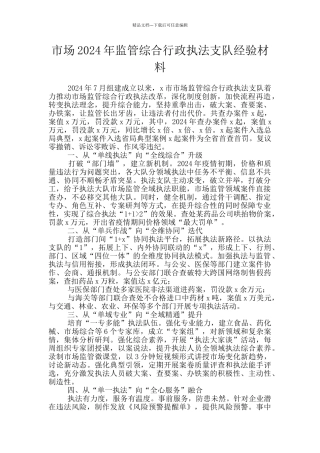 市场2024年监管综合行政执法支队经验材料