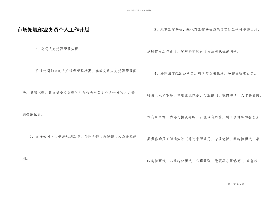 市场拓展部业务员个人工作计划_第1页