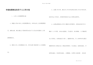 市场拓展部业务员个人工作计划