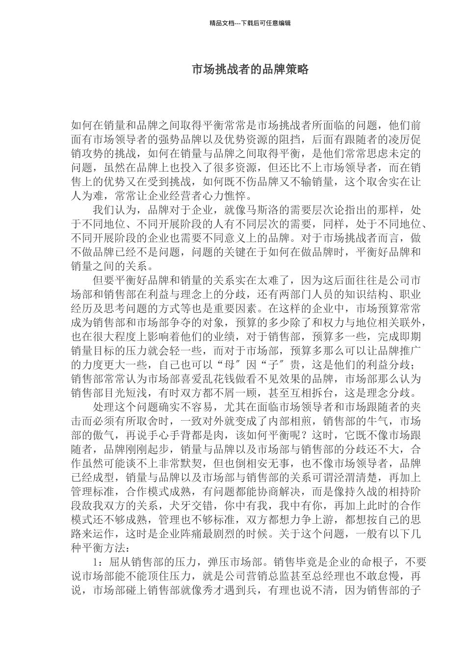 市场挑战者的品牌策略_第1页