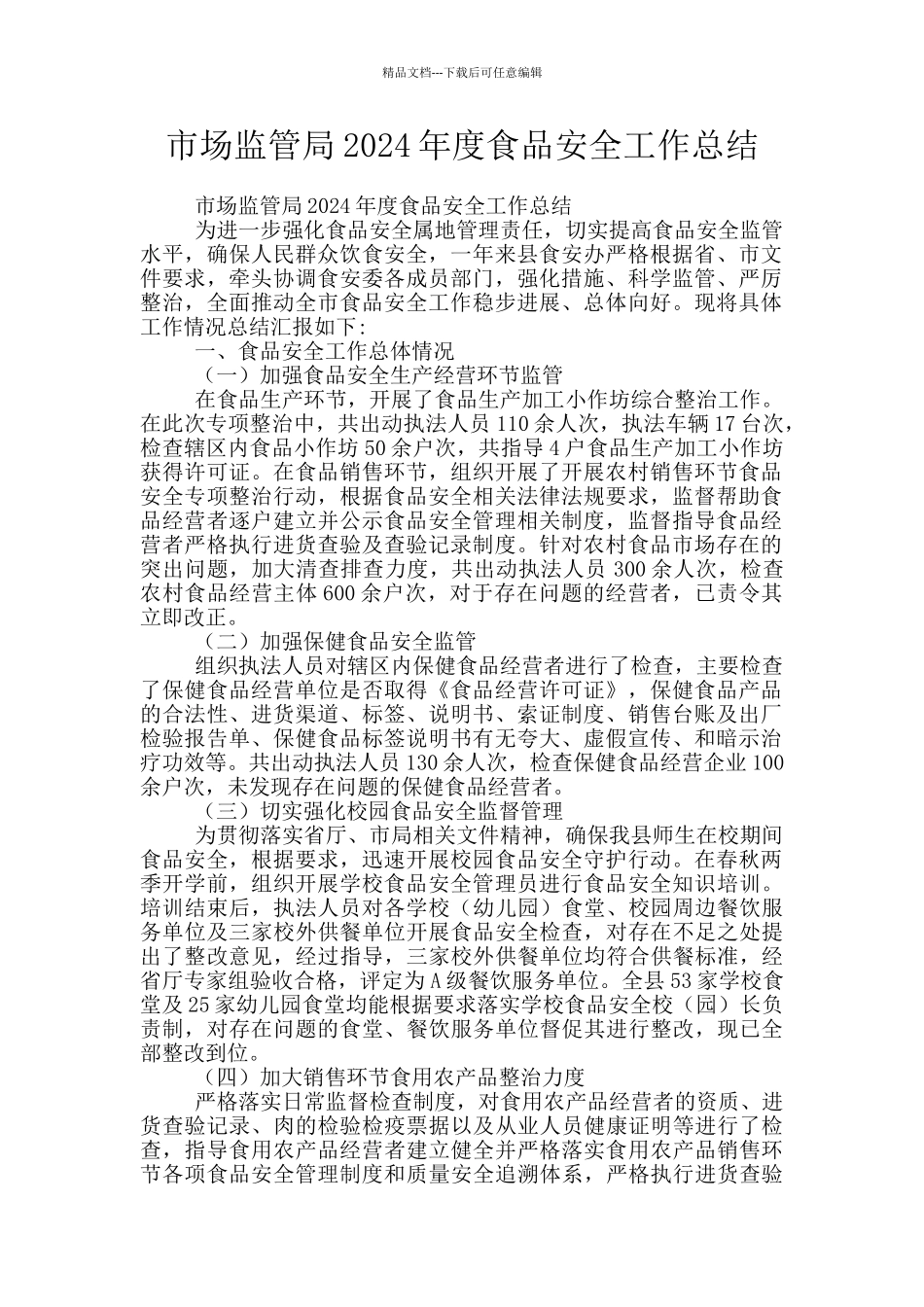 市场监管局2024年度食品安全工作总结_第1页